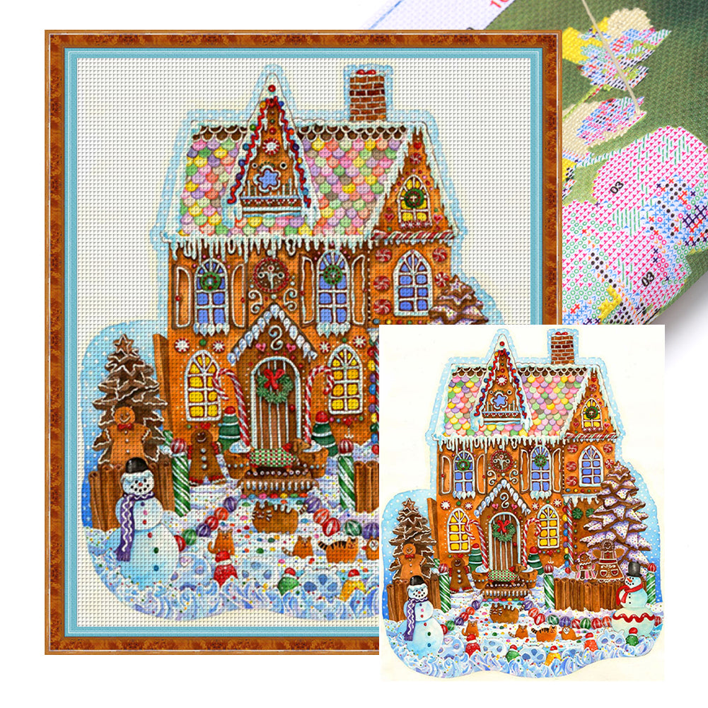 Huancan - Snowman Christmas Cabin - 50*60CM 11CT 3 Stamped Cross Stitch