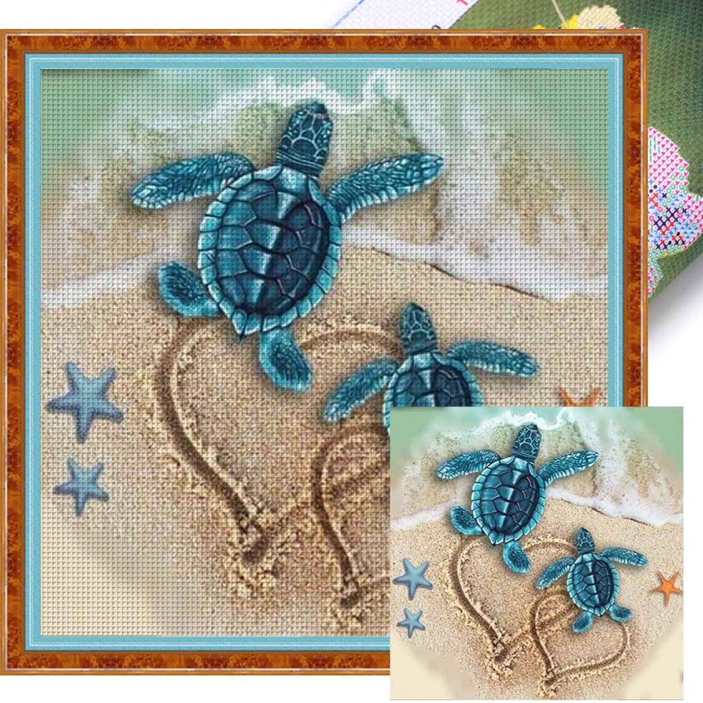 Tortoise On Beach - Full 11CT Stamped Cross Stitch 40x40CM - Huacan