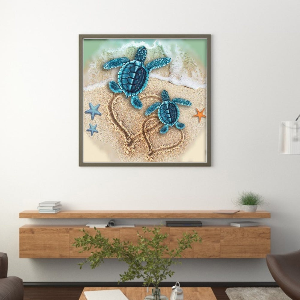 Tortoise On Beach - Full 11CT Stamped Cross Stitch 40x40CM - Huacan