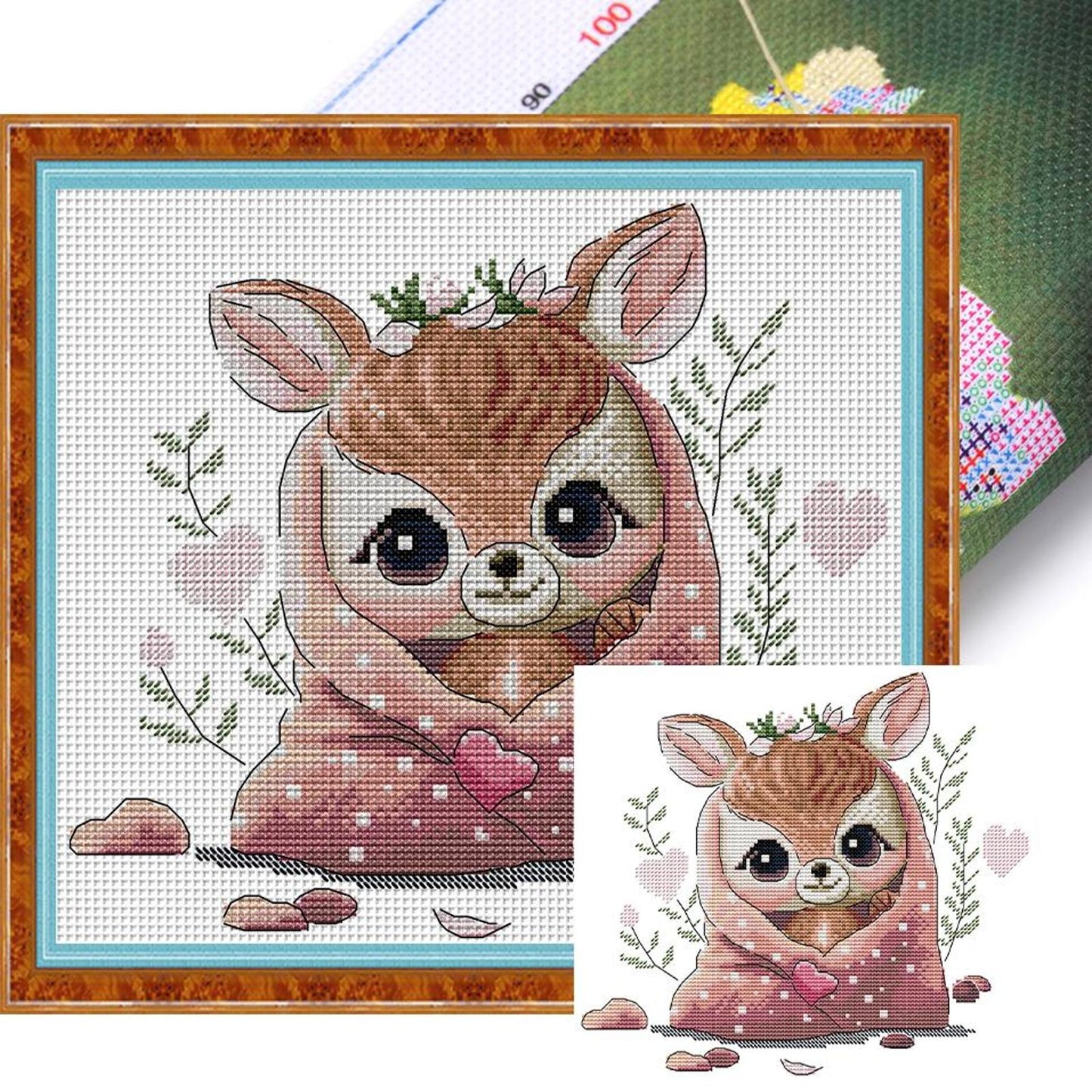 Deer - Partial 14CT Stamped Cross Stitch 29x27CM - Joy Sunday Backstitch