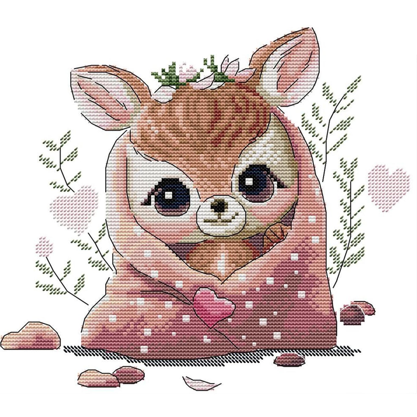 Deer - Partial 14CT Stamped Cross Stitch 29x27CM - Joy Sunday Backstitch