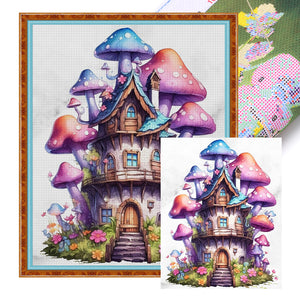 Yishu - Mushroom House - 50*60CM 11CT 3 Stamped Cross Stitch