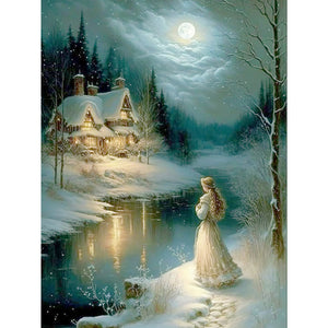 Beauty Under The Moon 30*40CM(Canvas) Full Round Drill Diamond Painting