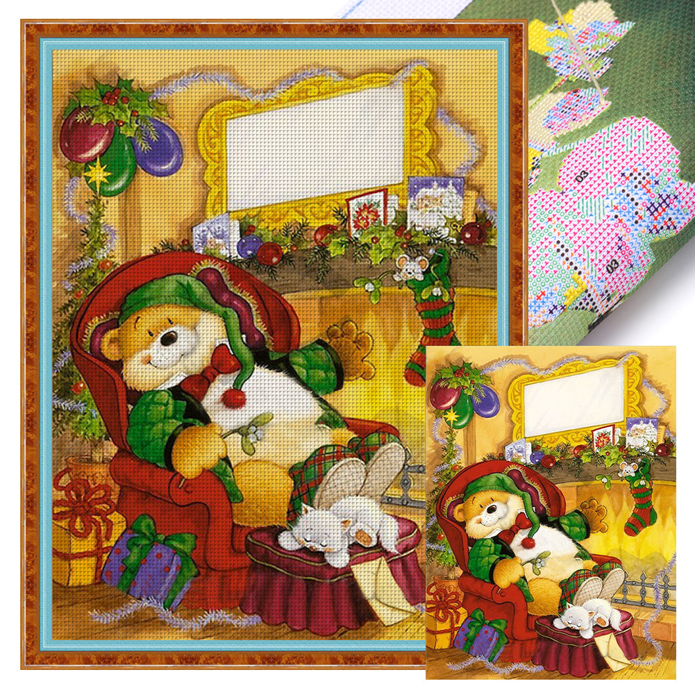 Huancan - Christmas Bear - 40*55CM 11CT 3 Stamped Cross Stitch