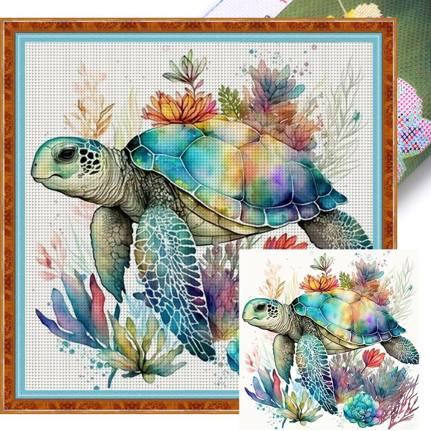 Watercolor Tortoise - Full 11CT Stamped Cross Stitch 40x40CM - Huacan