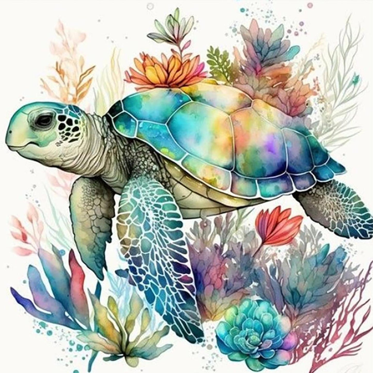 Watercolor Tortoise - Full 11CT Stamped Cross Stitch 40x40CM - Huacan