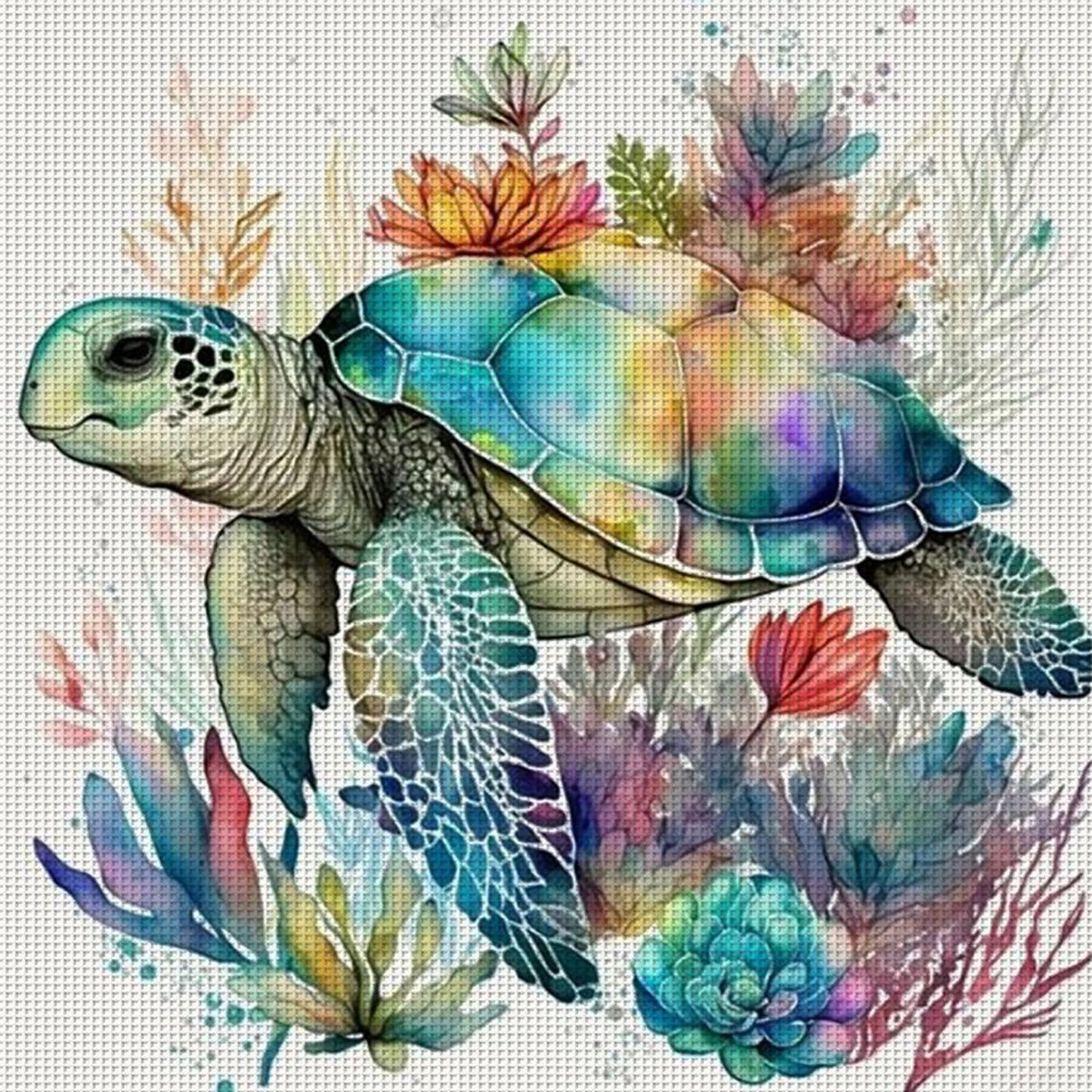 Watercolor Tortoise - Full 11CT Stamped Cross Stitch 40x40CM - Huacan