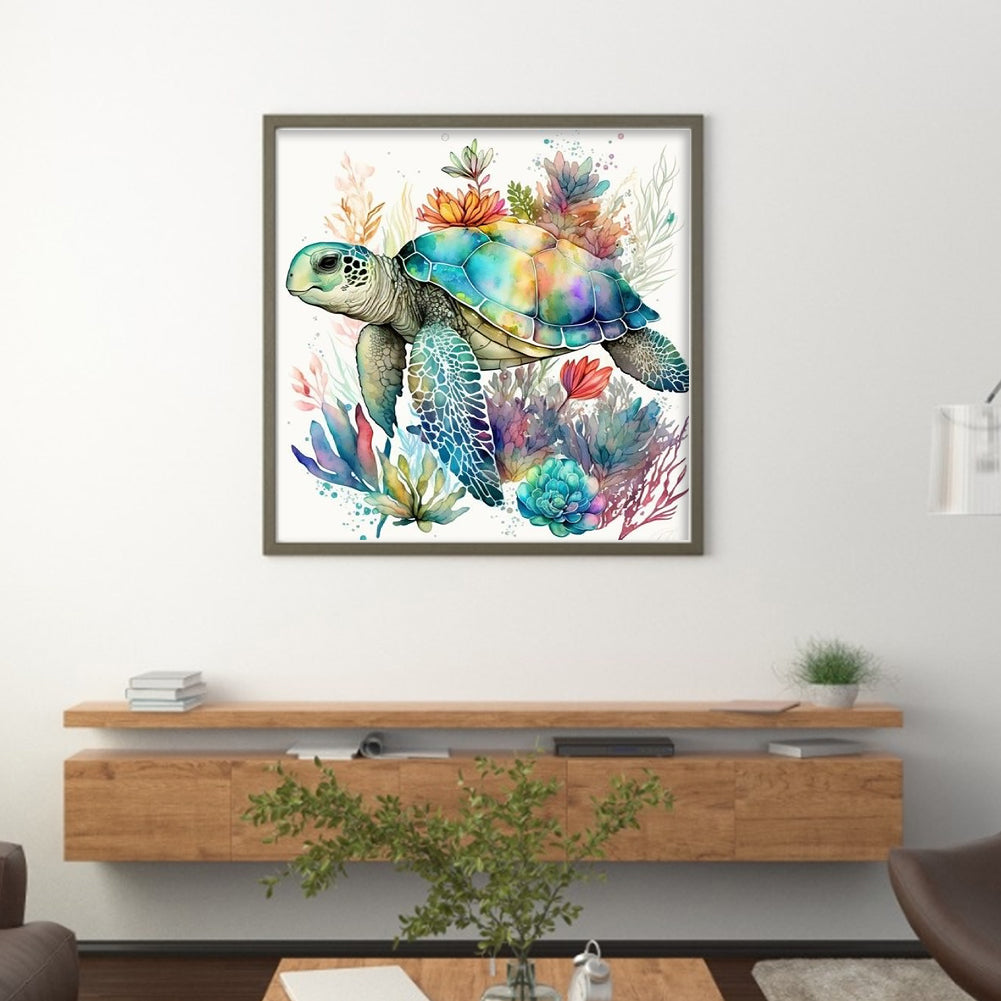 Watercolor Tortoise - Full 11CT Stamped Cross Stitch 40x40CM - Huacan
