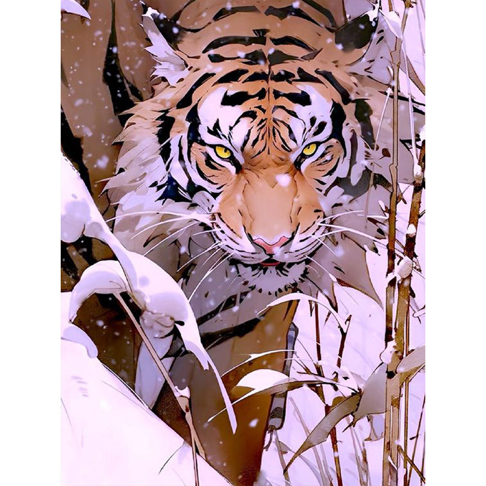 Tiger In The Snow 30*40CM(Canvas) Full Round Drill Diamond Painting