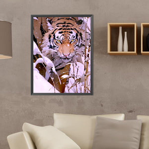Tiger In The Snow 30*40CM(Canvas) Full Round Drill Diamond Painting