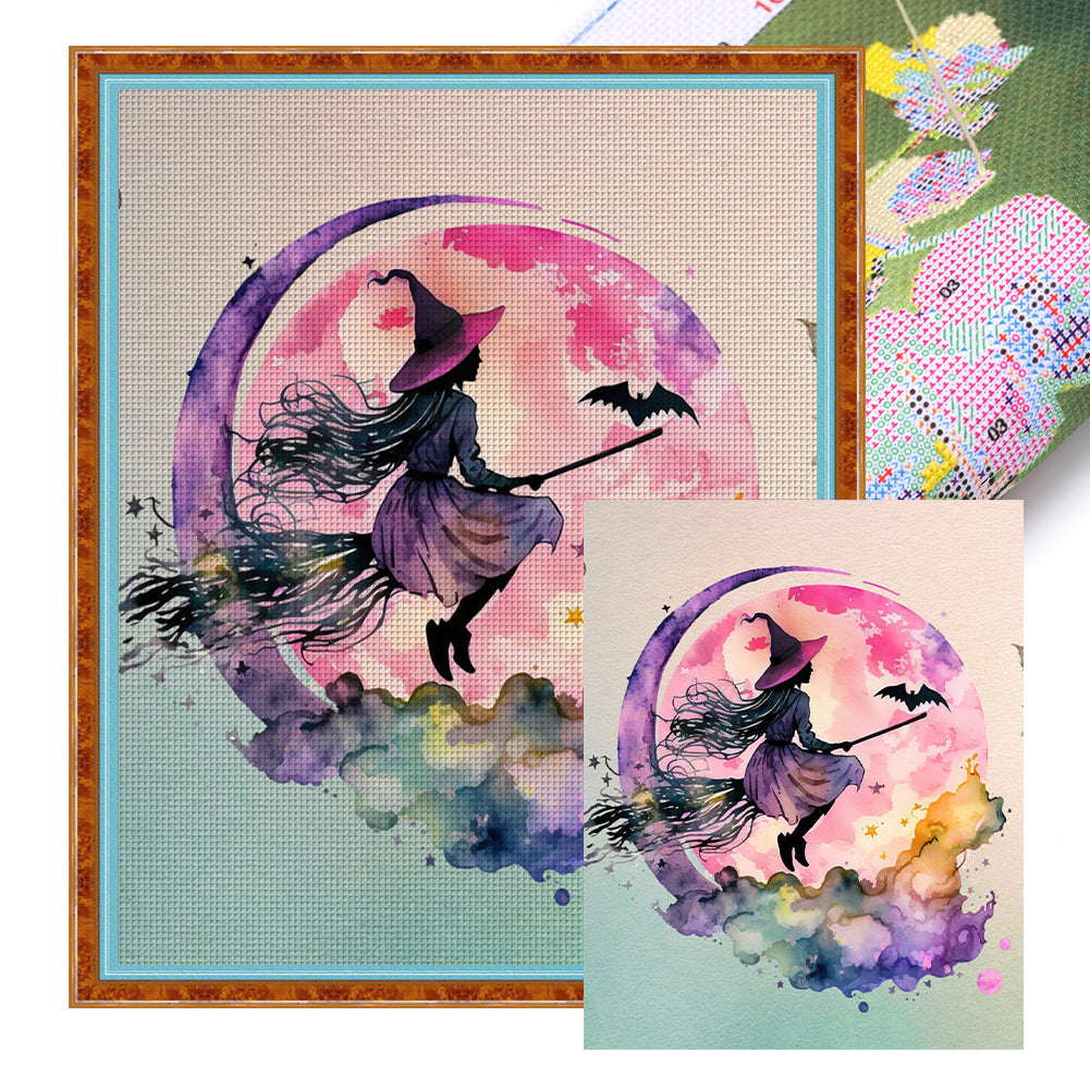 Yishu - Moon Girl Witch - 50*60CM 11CT 3 Stamped Cross Stitch