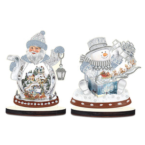 Christmas 2PCS Wooden Xmas Snowman Desktop Diamond Painting Ornament (4)