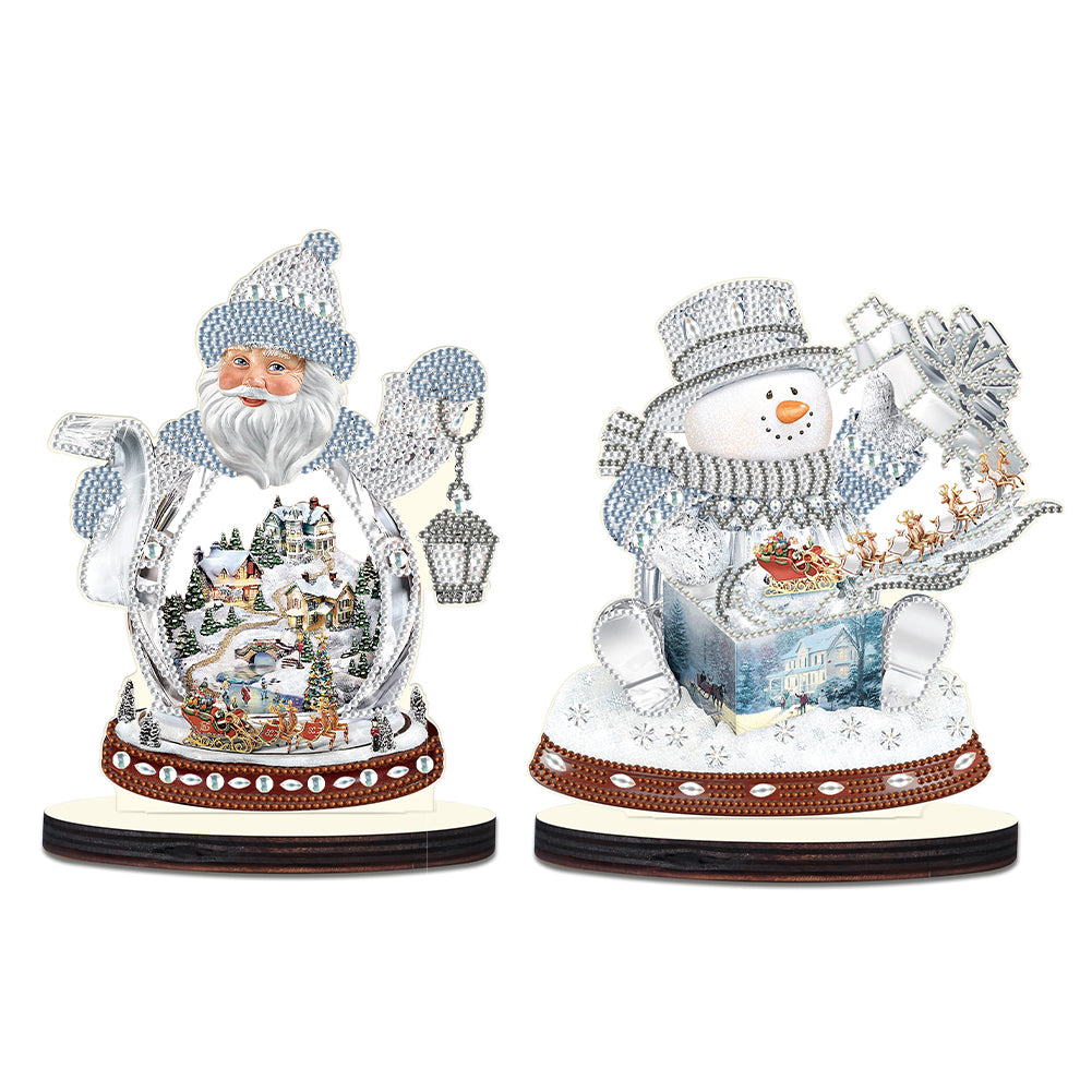 Christmas 2PCS Wooden Xmas Snowman Desktop Diamond Painting Ornament (4)