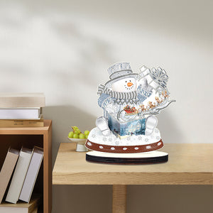 Christmas 2PCS Wooden Xmas Snowman Desktop Diamond Painting Ornament (4)