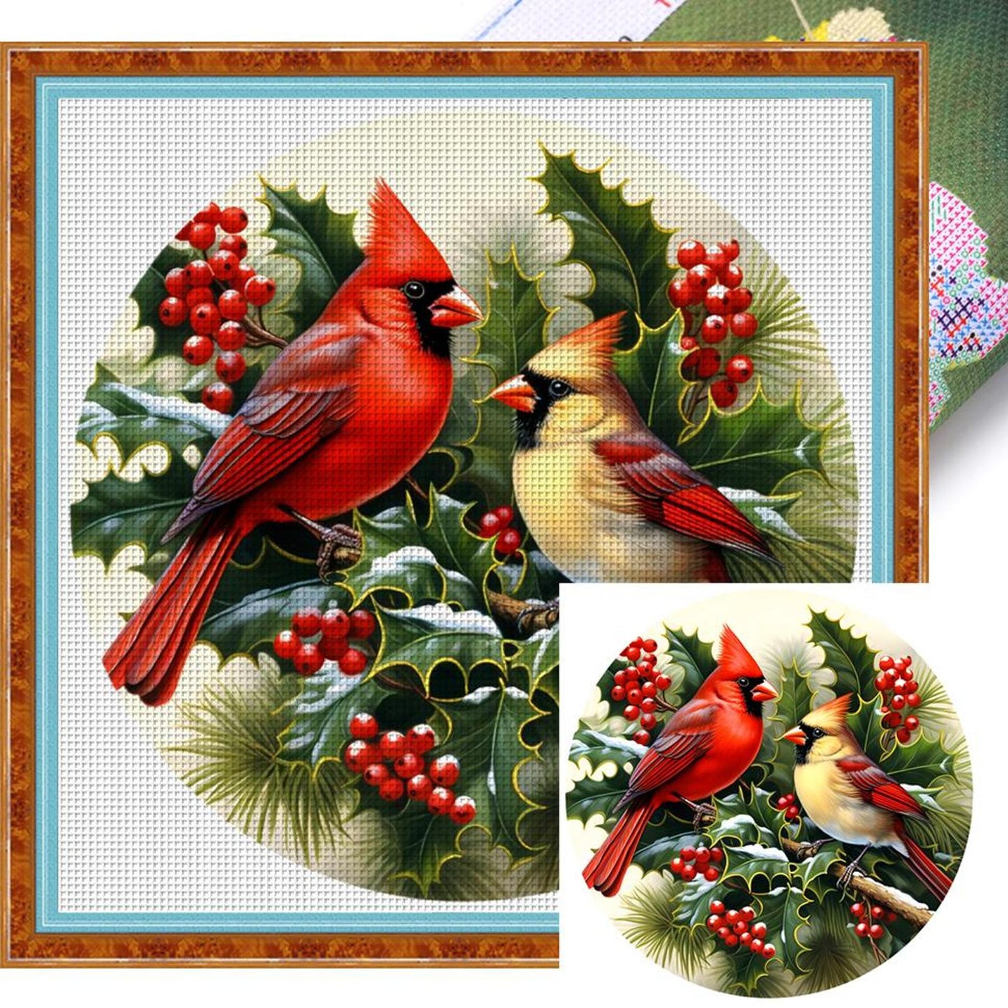 Christmas Red Bird - Full 11CT Stamped Cross Stitch 40x40CM - Huacan