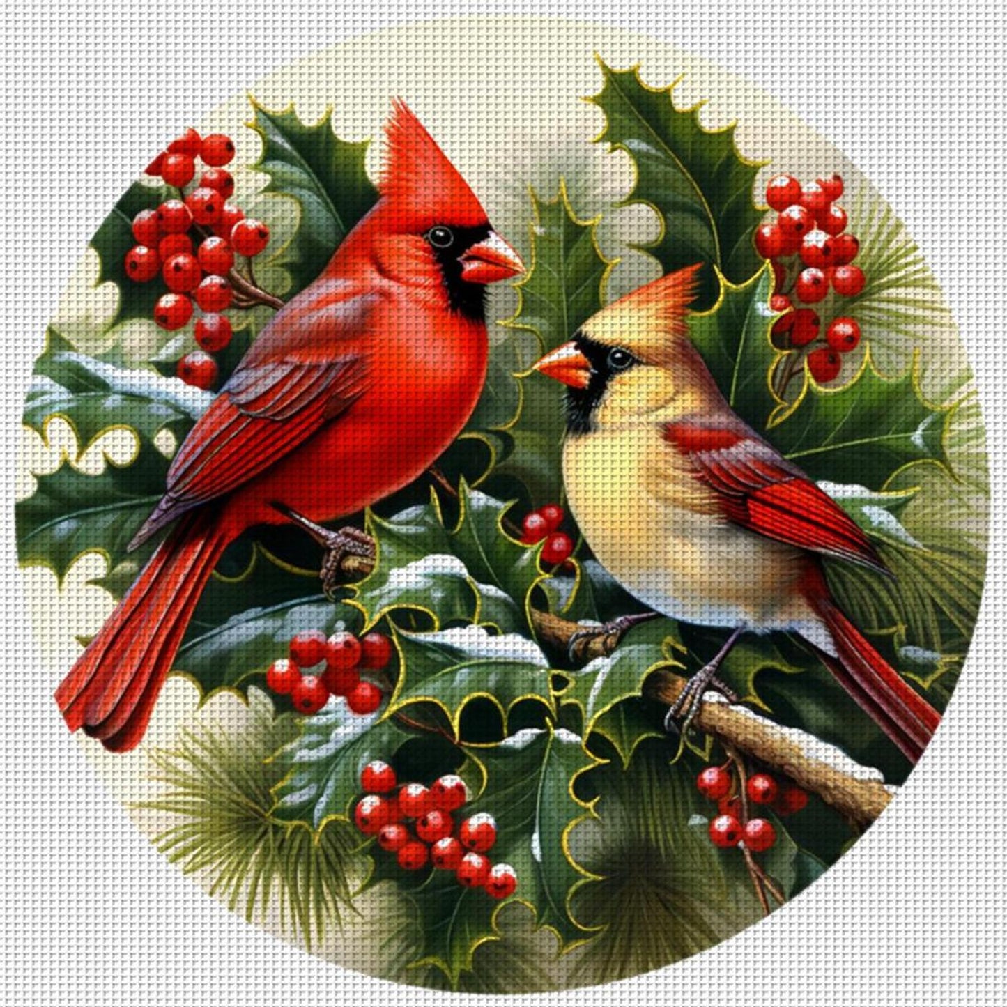 Christmas Red Bird - Full 11CT Stamped Cross Stitch 40x40CM - Huacan