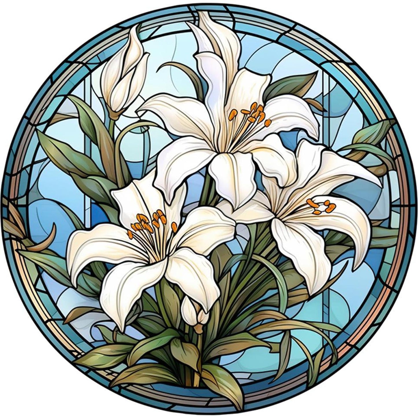 Glass Painting - Lily - Full 18CT Stamped Cross Stitch 25x25CM - Huacan