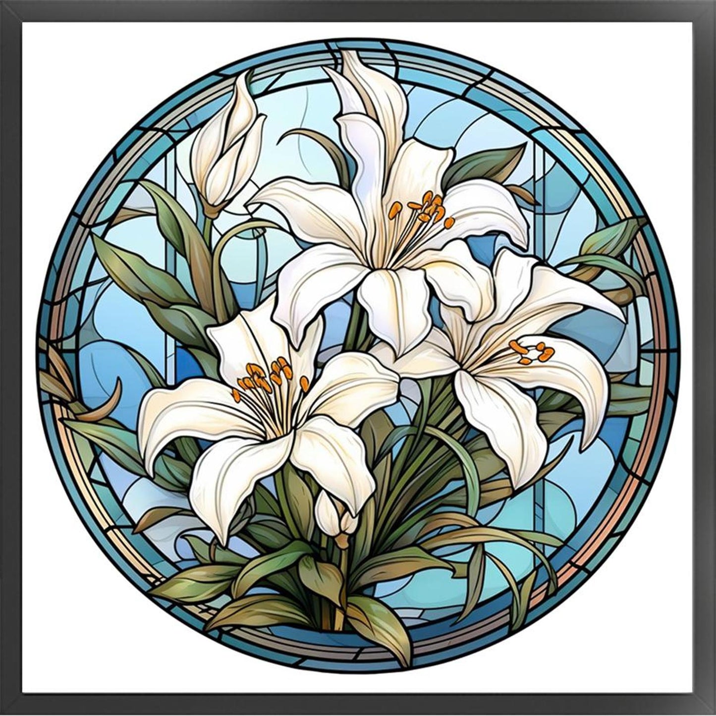 Glass Painting - Lily - Full 18CT Stamped Cross Stitch 25x25CM - Huacan