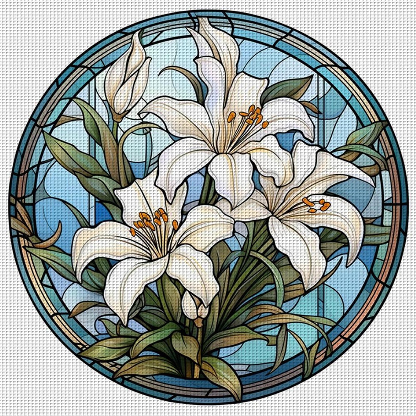 Glass Painting - Lily - Full 18CT Stamped Cross Stitch 25x25CM - Huacan