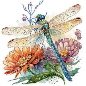 Simple Dragonfly And Flower 40*40CM(Canvas) Partial Special Shaped Drill Diamond Painting