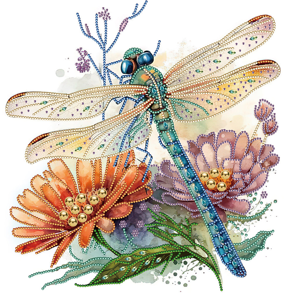 Simple Dragonfly And Flower 40*40CM(Canvas) Partial Special Shaped Drill Diamond Painting