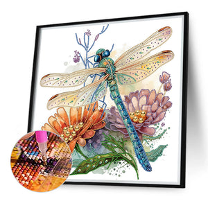 Simple Dragonfly And Flower 40*40CM(Canvas) Partial Special Shaped Drill Diamond Painting