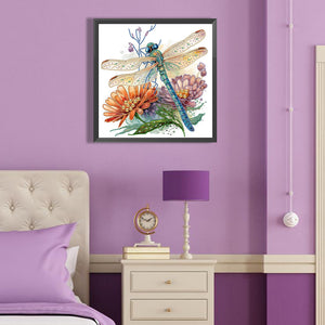 Simple Dragonfly And Flower 40*40CM(Canvas) Partial Special Shaped Drill Diamond Painting