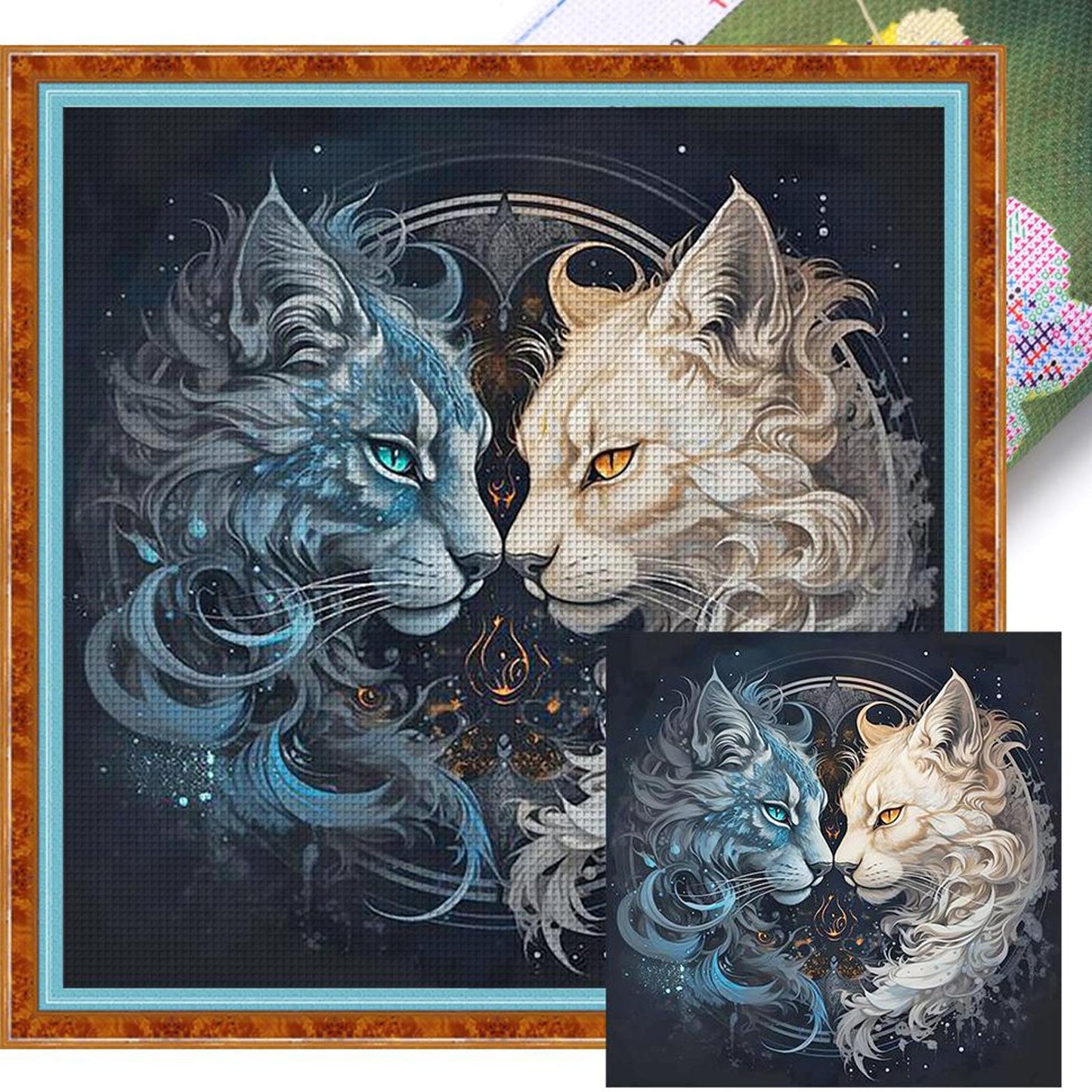 Yin-Yang Cat - Full 11CT Stamped Cross Stitch 40x40CM - Yishu