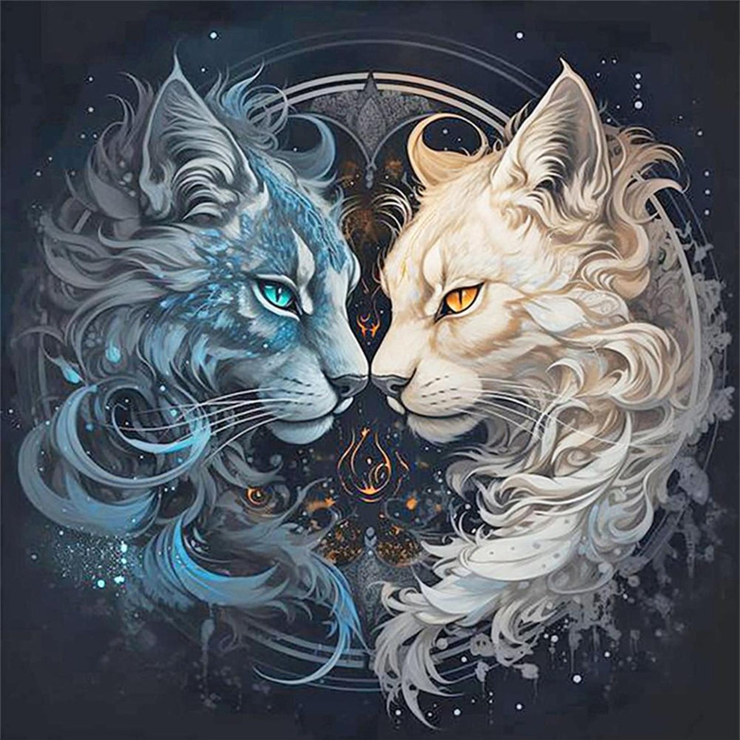 Yin-Yang Cat - Full 11CT Stamped Cross Stitch 40x40CM - Yishu