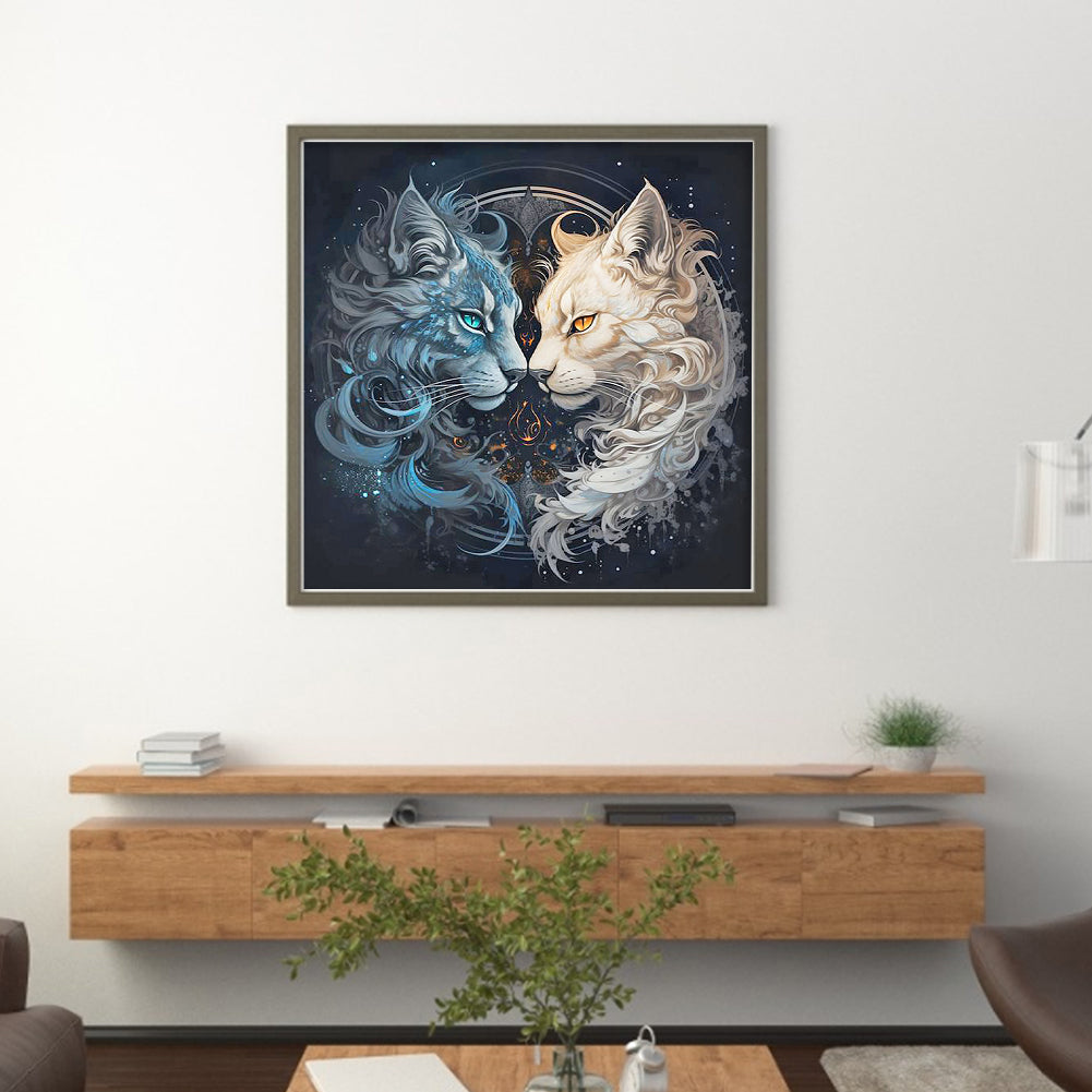 Yin-Yang Cat - Full 11CT Stamped Cross Stitch 40x40CM - Yishu
