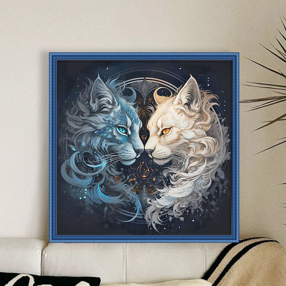 Yin-Yang Cat - Full 11CT Stamped Cross Stitch 40x40CM - Yishu