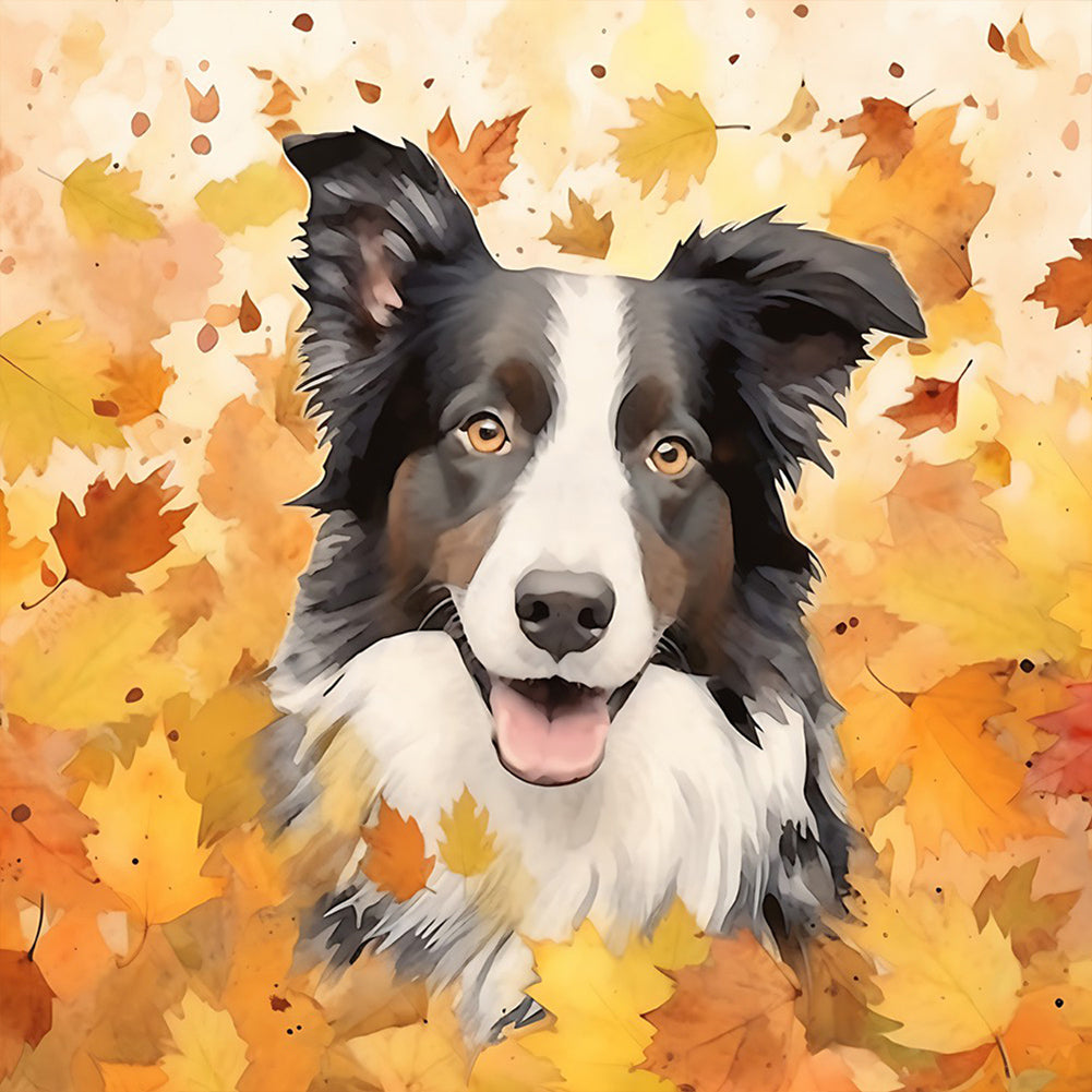 Maple Leaf Puppy 30*30CM(Canvas) Full Round Drill Diamond Painting