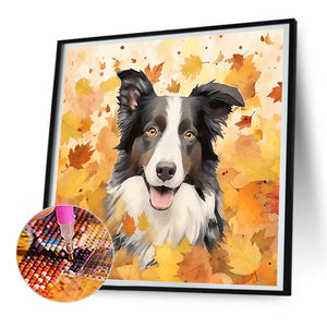 Maple Leaf Puppy 30*30CM(Canvas) Full Round Drill Diamond Painting