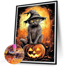Load image into Gallery viewer, Black Cat And Jack-O&#39;-Lantern 30*40CM(Canvas) Full Round Drill Diamond Painting
