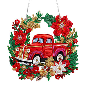 Suncatcher Single Sided Diamond Painting Art Hanging Decor (Christmas Truck 15)