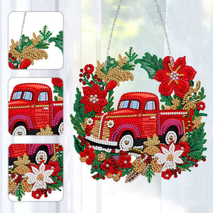 Suncatcher Single Sided Diamond Painting Art Hanging Decor (Christmas Truck 15)
