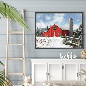 Red House In Snow Scene 40*30CM(Canvas) Full Round Drill Diamond Painting