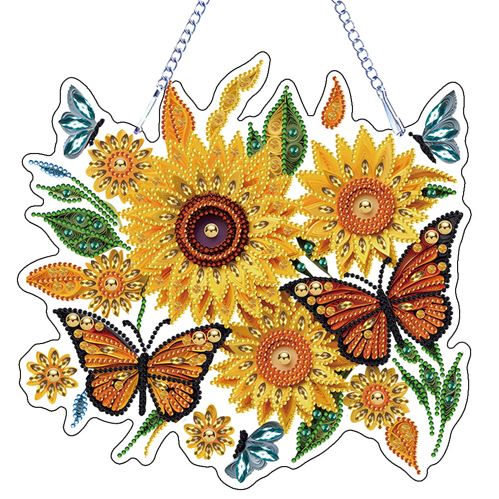 Sunflower 2D Flat DIY Hanging Diamond Art Kits Special Shape Diamond Art Pendant
