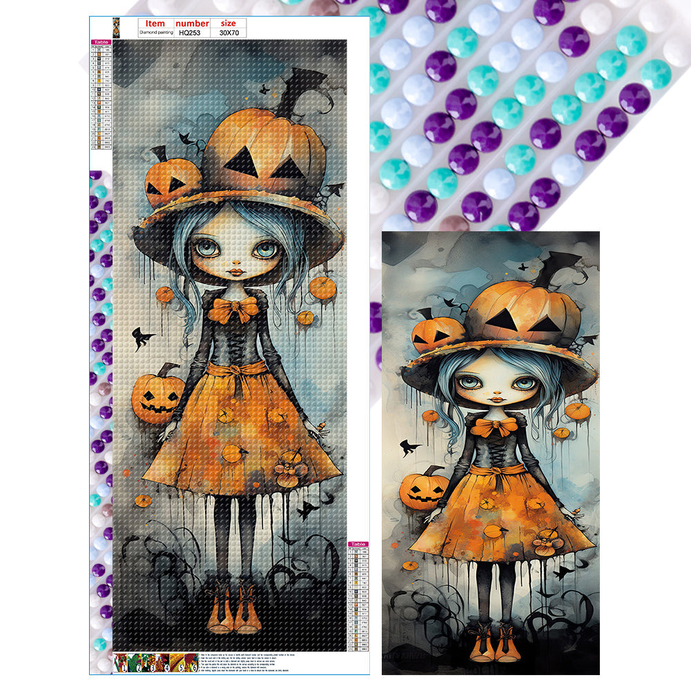 Halloween Pumpkin Witch 30*70CM(Canvas) Full Round Drill Diamond Painting