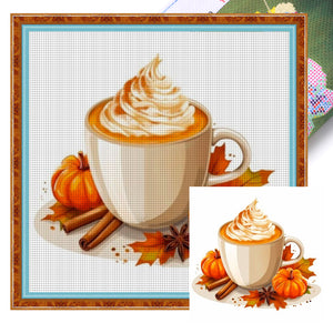 Huancan - Pumpkin Coffee - 50*50CM 11CT 3 Stamped Cross Stitch