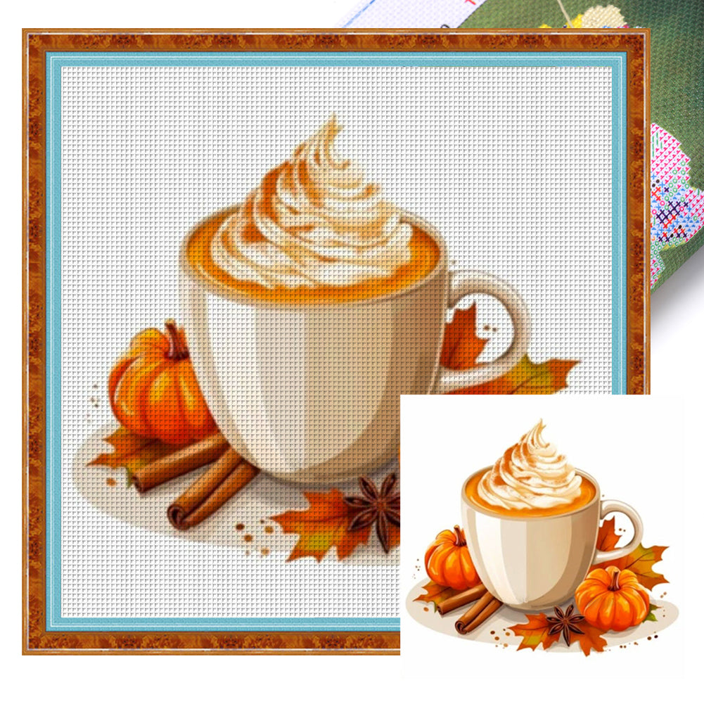 Huancan - Pumpkin Coffee - 50*50CM 11CT 3 Stamped Cross Stitch