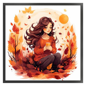 Huancan - Maple Leaf Girl - 50*50CM 11CT 3 Stamped Cross Stitch