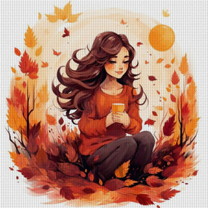 Huancan - Maple Leaf Girl - 50*50CM 11CT 3 Stamped Cross Stitch