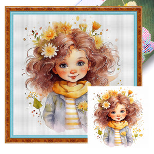 Huancan - Girl - 50*50CM 11CT 3 Stamped Cross Stitch