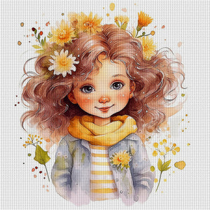 Huancan - Girl - 50*50CM 11CT 3 Stamped Cross Stitch