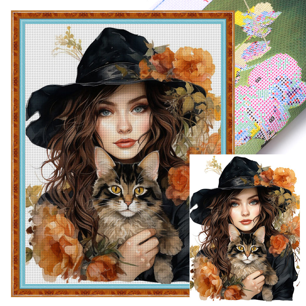 Huancan - Flower Girl - 50*65CM 11CT 3 Stamped Cross Stitch