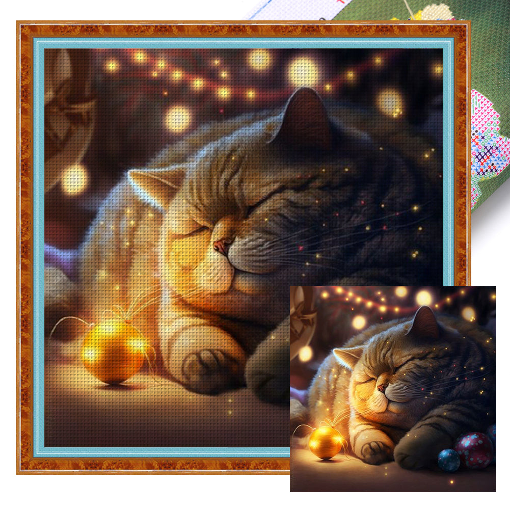 Huancan - Sleeping Cat - 50*50CM 11CT 3 Stamped Cross Stitch