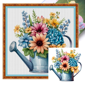 DIY - Flowers In A Kettle - 50*50CM 11CT 3 Stamped Cross Stitch