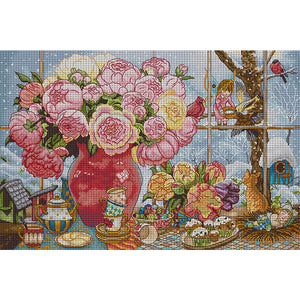 Joy Sunday - Peony And Elves - 57*38CM 14CT 2 Stamped Cross Stitch