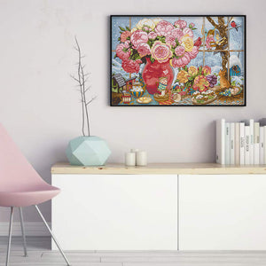 Joy Sunday - Peony And Elves - 57*38CM 14CT 2 Stamped Cross Stitch